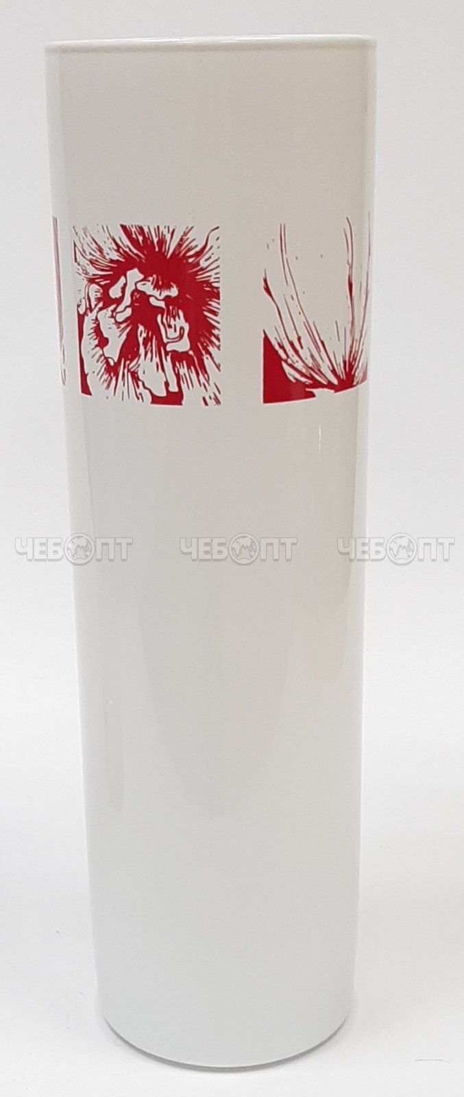 Ваза для цветов 265 мм ФЛОРИС белая с красным рисунком закаленное стекло арт. 43767/DPP [12] АРДЕККО. ЧЕБОПТ.
